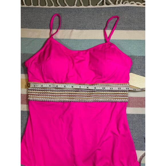 NWT Hot Pink One Piece Swimsuit with Rainbow Smocked Band – Size M - Picture 3 of 6